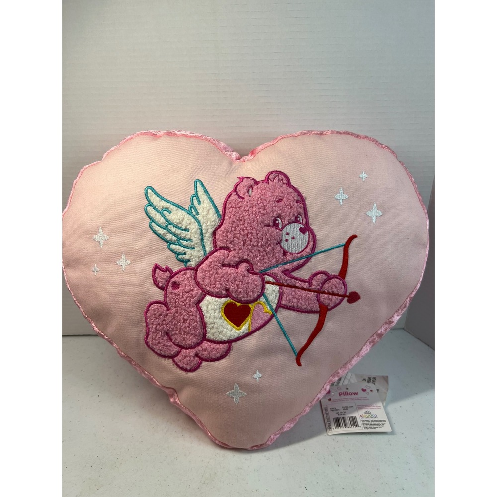 Care Bears Cupid Love-a-Lot Bear Heart Pillow Pink Velvet Trim PW196H NWT